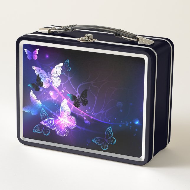 Background with Night Butterflies Metal Lunch Box (Front)