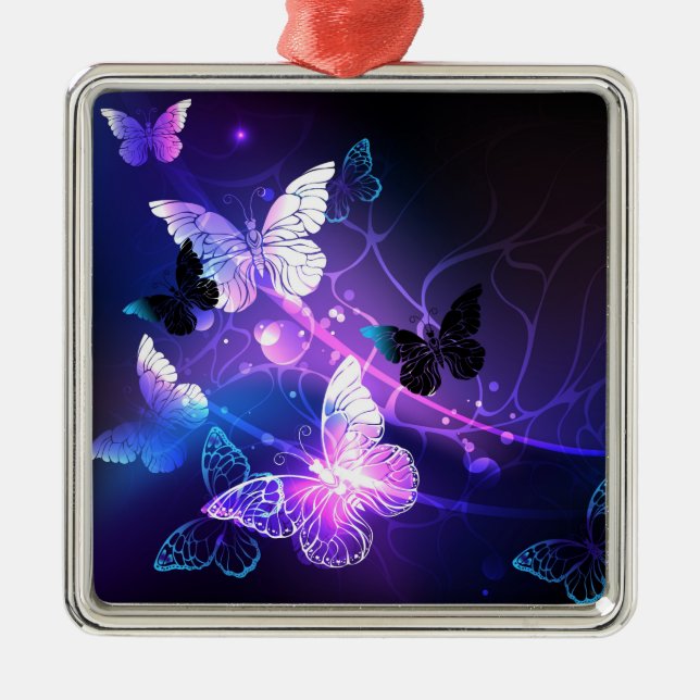 Background with Night Butterflies Metal Ornament (Front)