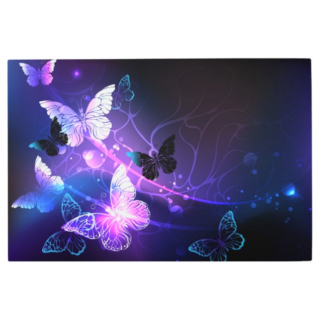 Background with Night Butterflies Metal Print (Front)