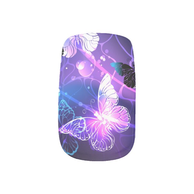 Background with Night Butterflies Minx Nail Art (Left Thumb)