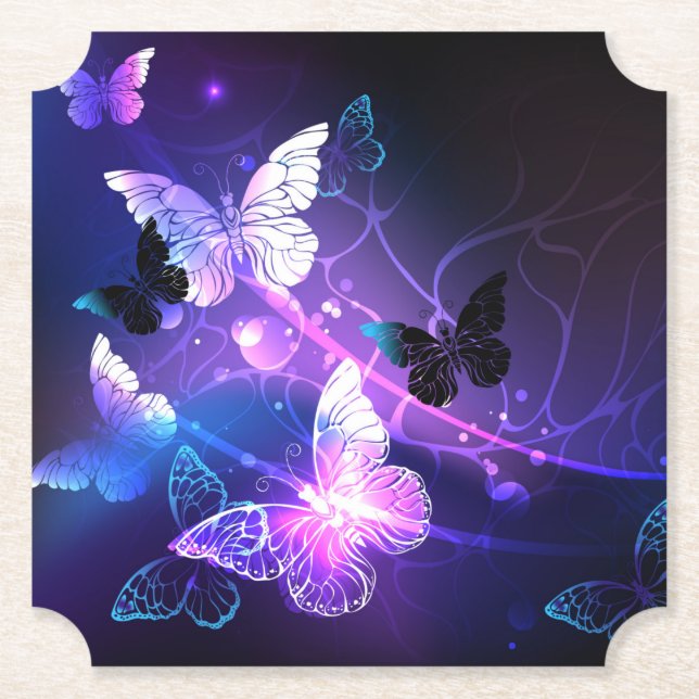 Background with Night Butterflies Paper Coaster (Front)