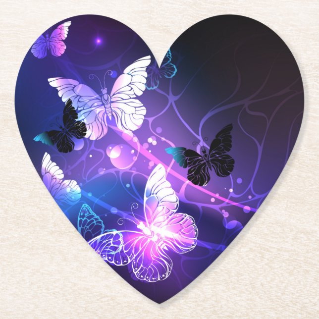 Background with Night Butterflies Paper Coaster (Front)