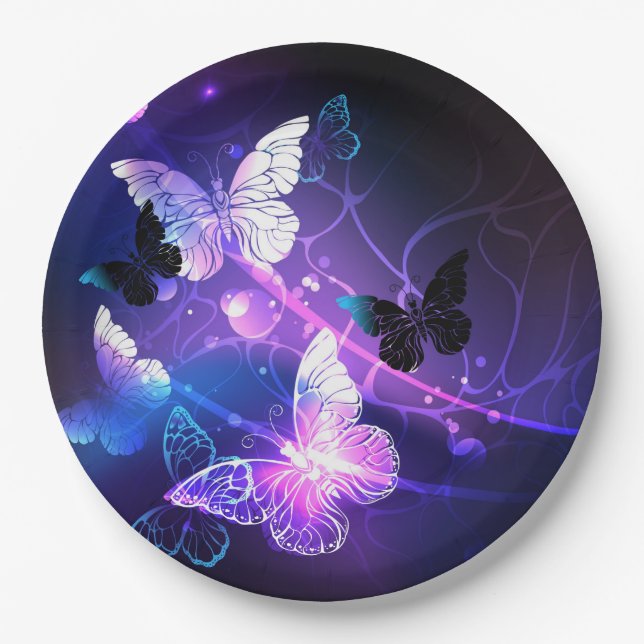 Background with Night Butterflies Paper Plates (Front)