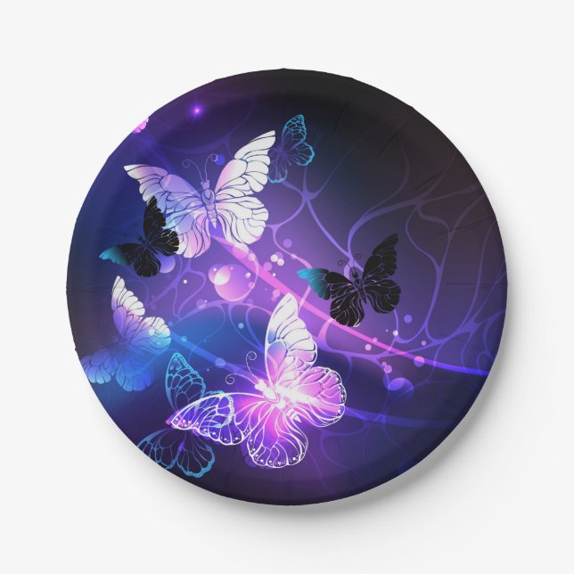 Background with Night Butterflies Paper Plates (Front)