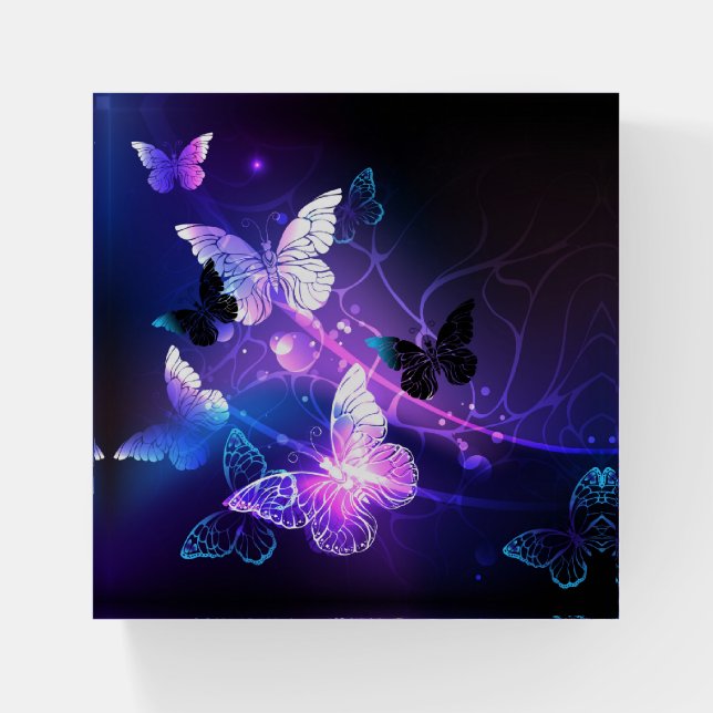 Background with Night Butterflies Paperweight (Front)