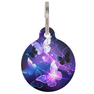 Background with Night Butterflies Pet ID Tag