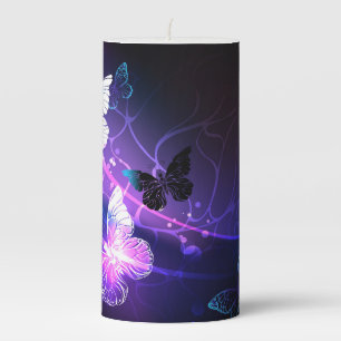 Background with Night Butterflies Pillar Candle