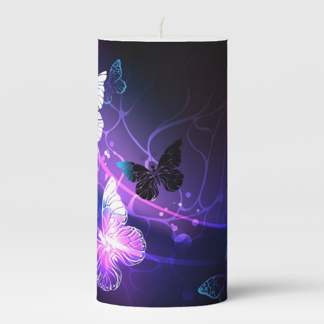 Background with Night Butterflies Pillar Candle (Front)
