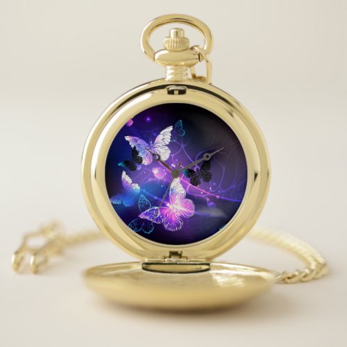 Background with Night Butterflies Pocket Watch