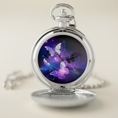 Background with Night Butterflies Pocket Watch