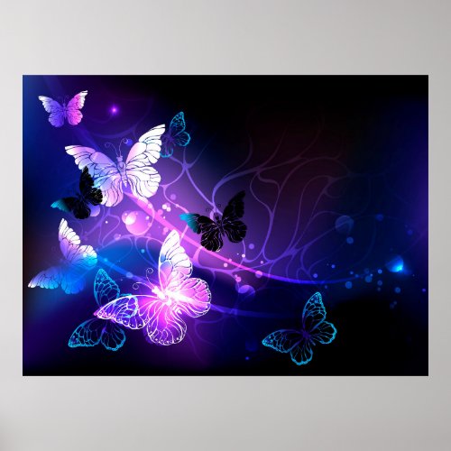 Background with Night Butterflies Poster