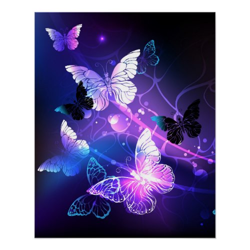 Background with Night Butterflies Poster