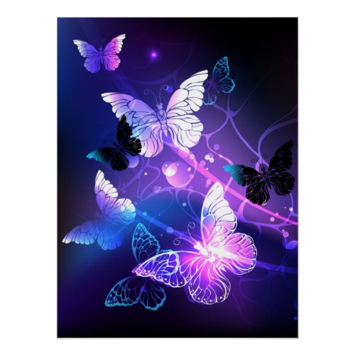 Background with Night Butterflies Poster