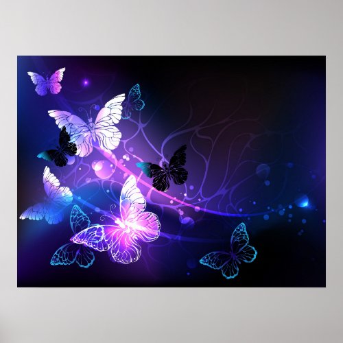 Background with Night Butterflies Poster