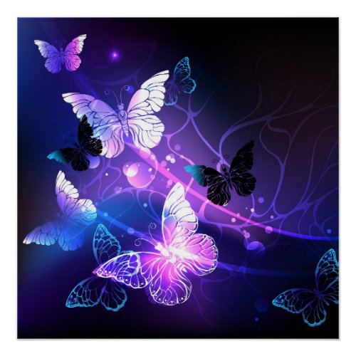 Background with Night Butterflies Poster