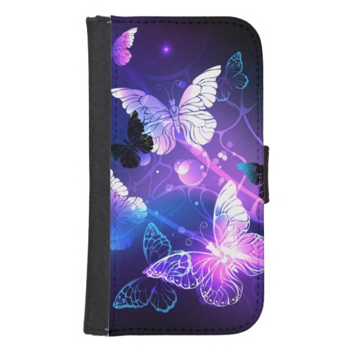 Background with Night Butterflies Galaxy S4 Wallet Case