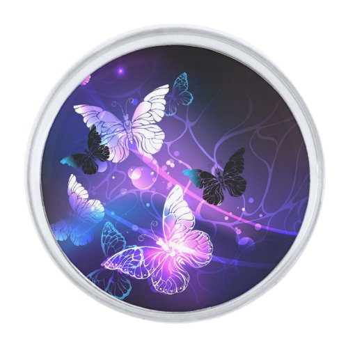 Background with Night Butterflies Silver Finish Lapel Pin