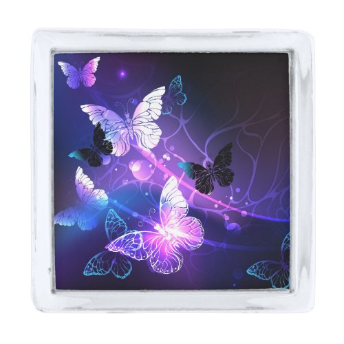 Background with Night Butterflies Silver Finish Lapel Pin