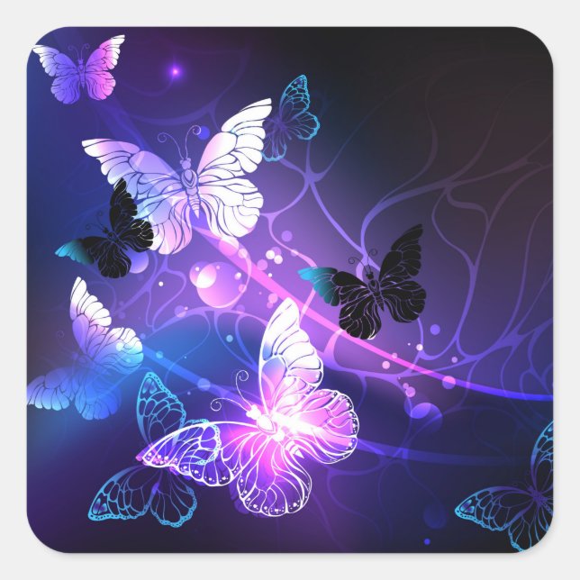 Background with Night Butterflies Square Sticker (Front)