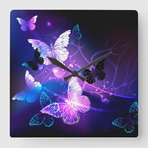 Background with Night Butterflies Square Wall Clock