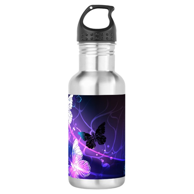 Background with Night Butterflies Stainless Steel Water Bottle (Front)