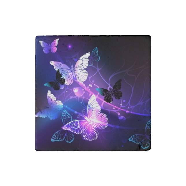 Background with Night Butterflies Stone Magnet (Front)