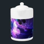 Background with Night Butterflies Teapot<br><div class="desc">Black background with glowing night butterflies. Night butterflies. Design with butterflies.</div>