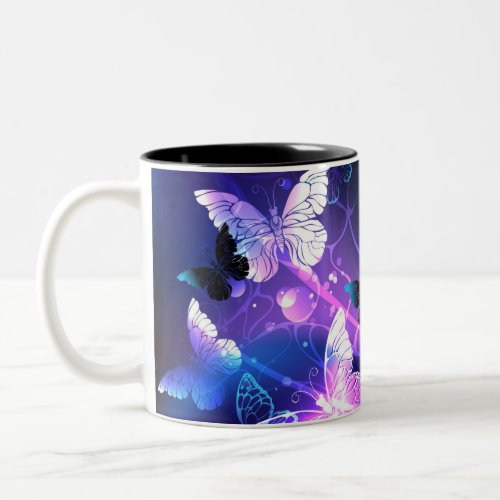 Background with Night Butterflies Two_Tone Coffee Mug