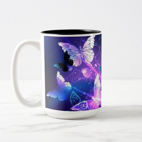 Background with Night Butterflies Two_Tone Coffee Mug