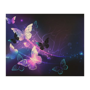 Background with Night Butterflies Wood Wall Art