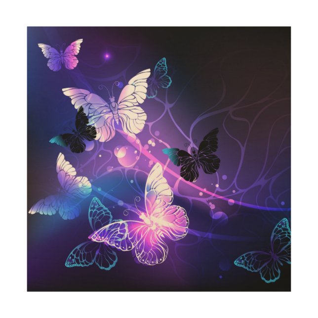 Background with Night Butterflies Wood Wall Art (Front)