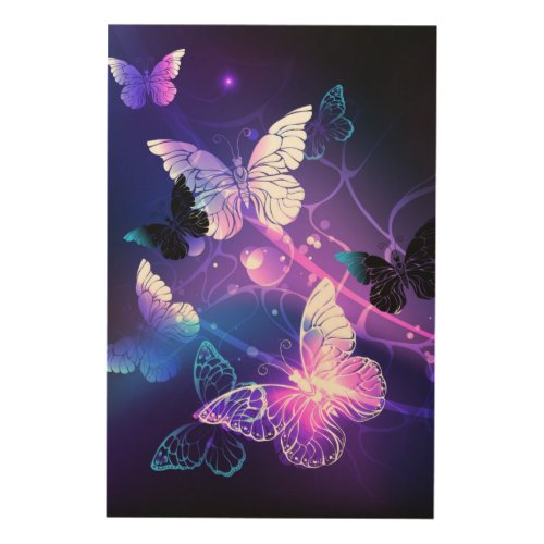 Background with Night Butterflies Wood Wall Art