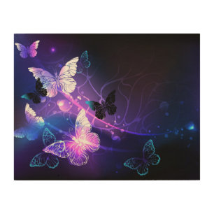 Background with Night Butterflies Wood Wall Art