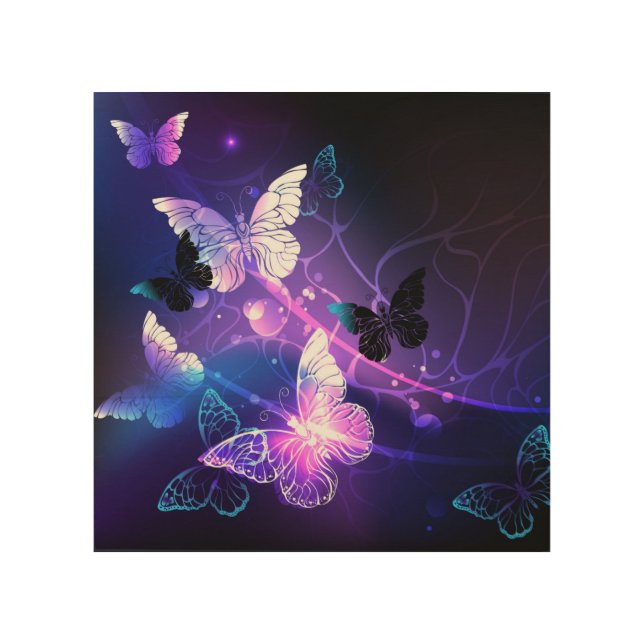 Background with Night Butterflies Wood Wall Art (Front)