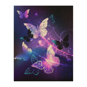 Background with Night Butterflies Wood Wall Art