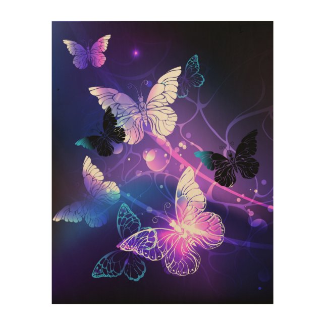 Background with Night Butterflies Wood Wall Art (Front)