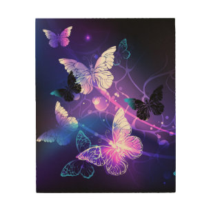Background with Night Butterflies Wood Wall Art