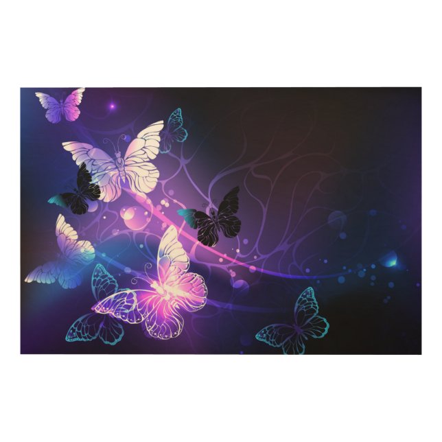 Background with Night Butterflies Wood Wall Art (Front)