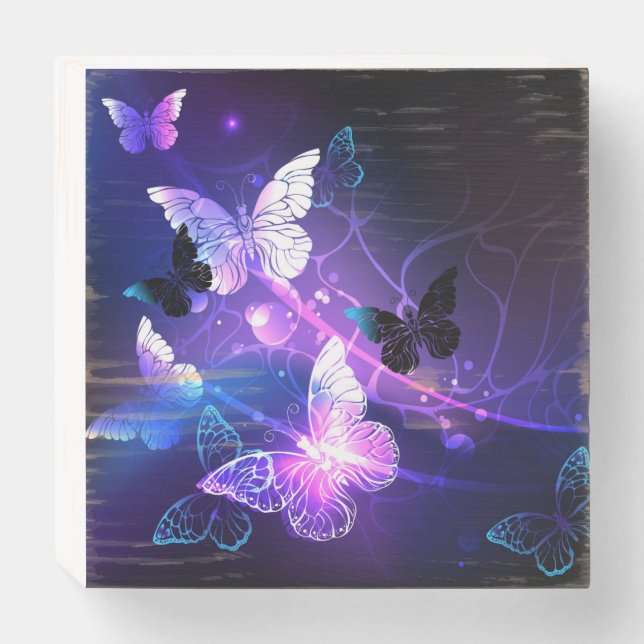 Background with Night Butterflies Wooden Box Sign (Front Horizontal)