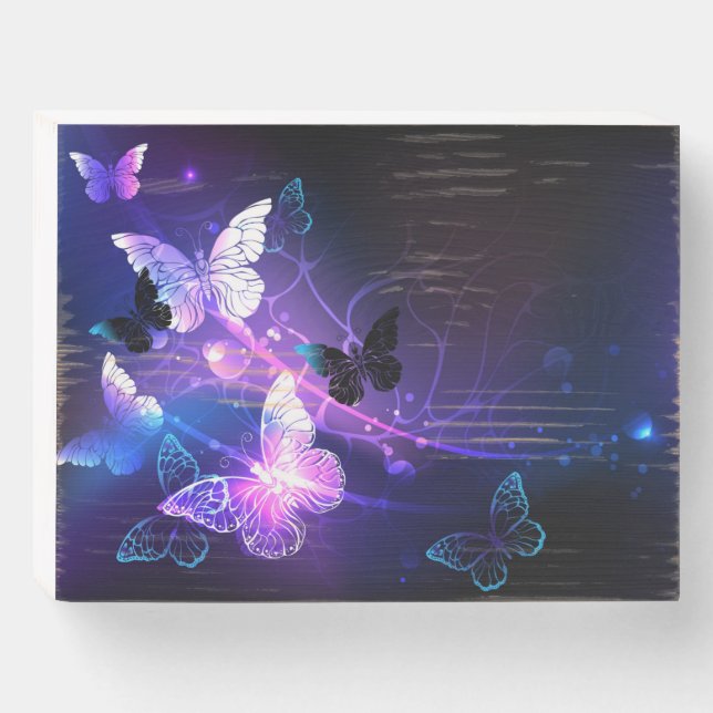 Background with Night Butterflies Wooden Box Sign (Front Horizontal)