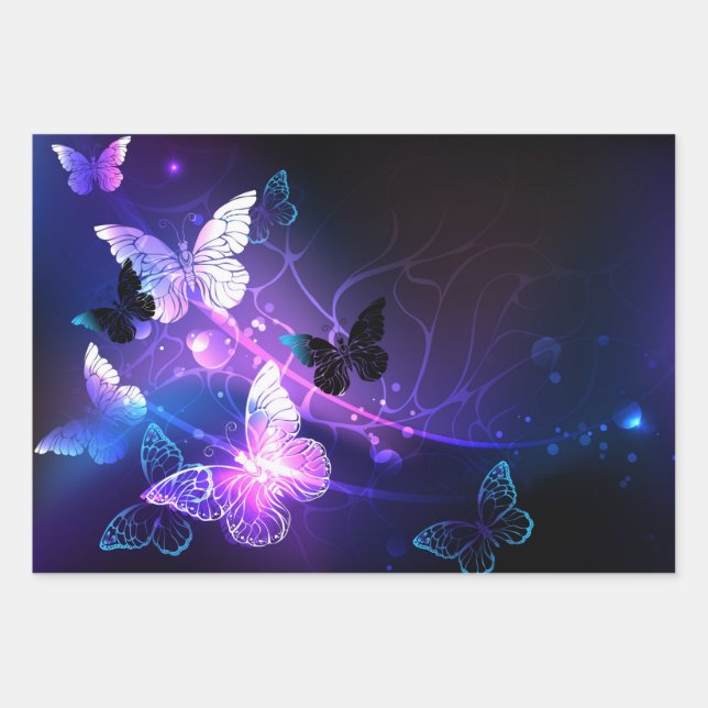 Background with Night Butterflies Wrapping Paper Sheets (Front 3)
