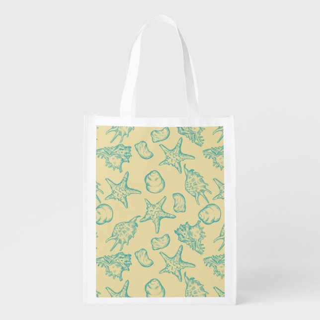 Background with shells. Hand drawn 2 Reusable Grocery Bag (Front)
