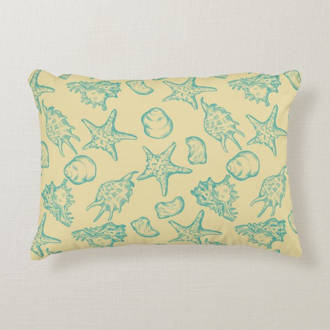 Background with shells. Hand drawn Decorative Pillow (Front)