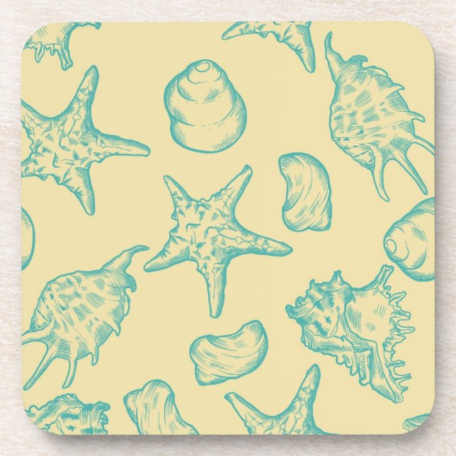 Background with shells. Hand drawn Drink Coaster (Front)