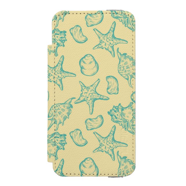 Background with shells. Hand drawn Incipio iPhone Wallet Case (Folio Front)