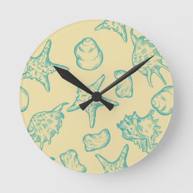 Background with shells. Hand drawn Round Clock (Front)