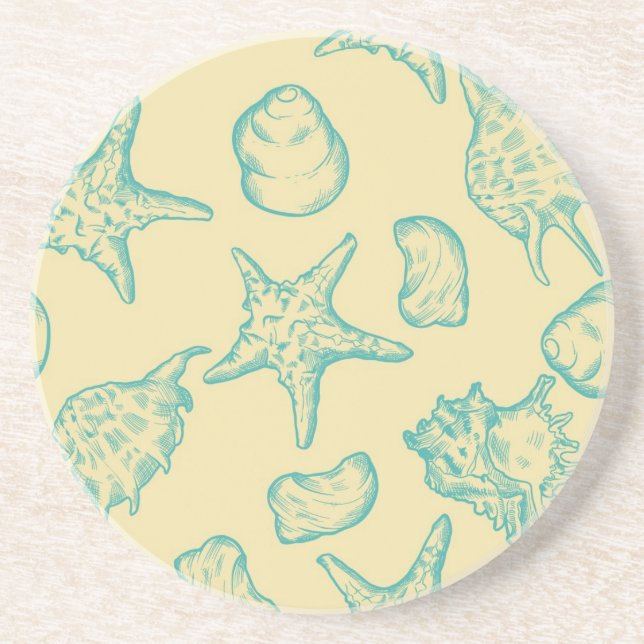 Background with shells. Hand drawn Sandstone Coaster (Front)