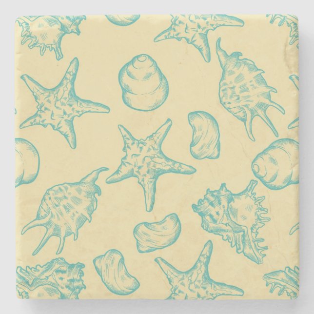 Background with shells. Hand drawn Stone Coaster (Front)