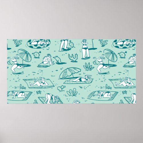 Background with summer beach girls Seamless patte Poster