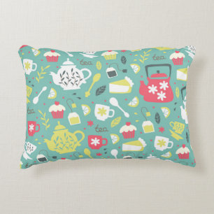 Background with Teapots,  Cups,  Lemon,  Flowers a Accent Pillow